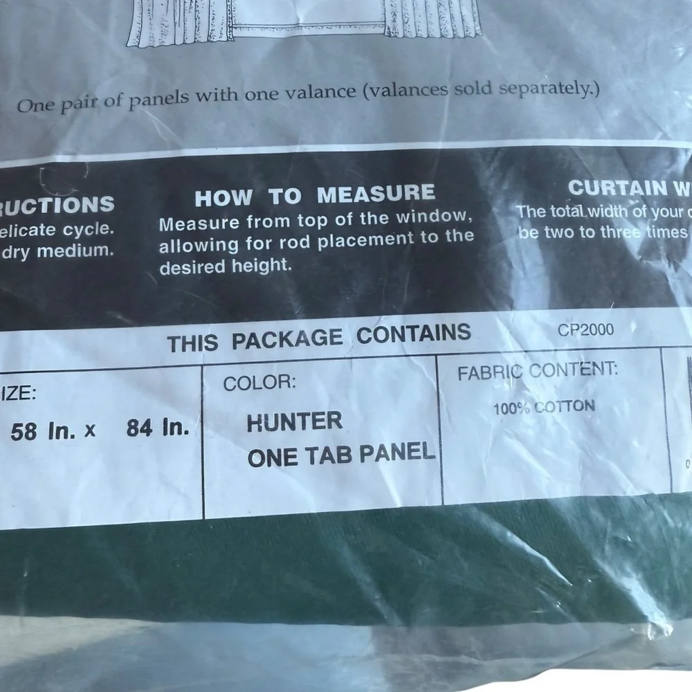 Tab Curtains One Panel - Hunter Green 58 x 84in. 100% cotton made in the USA.
